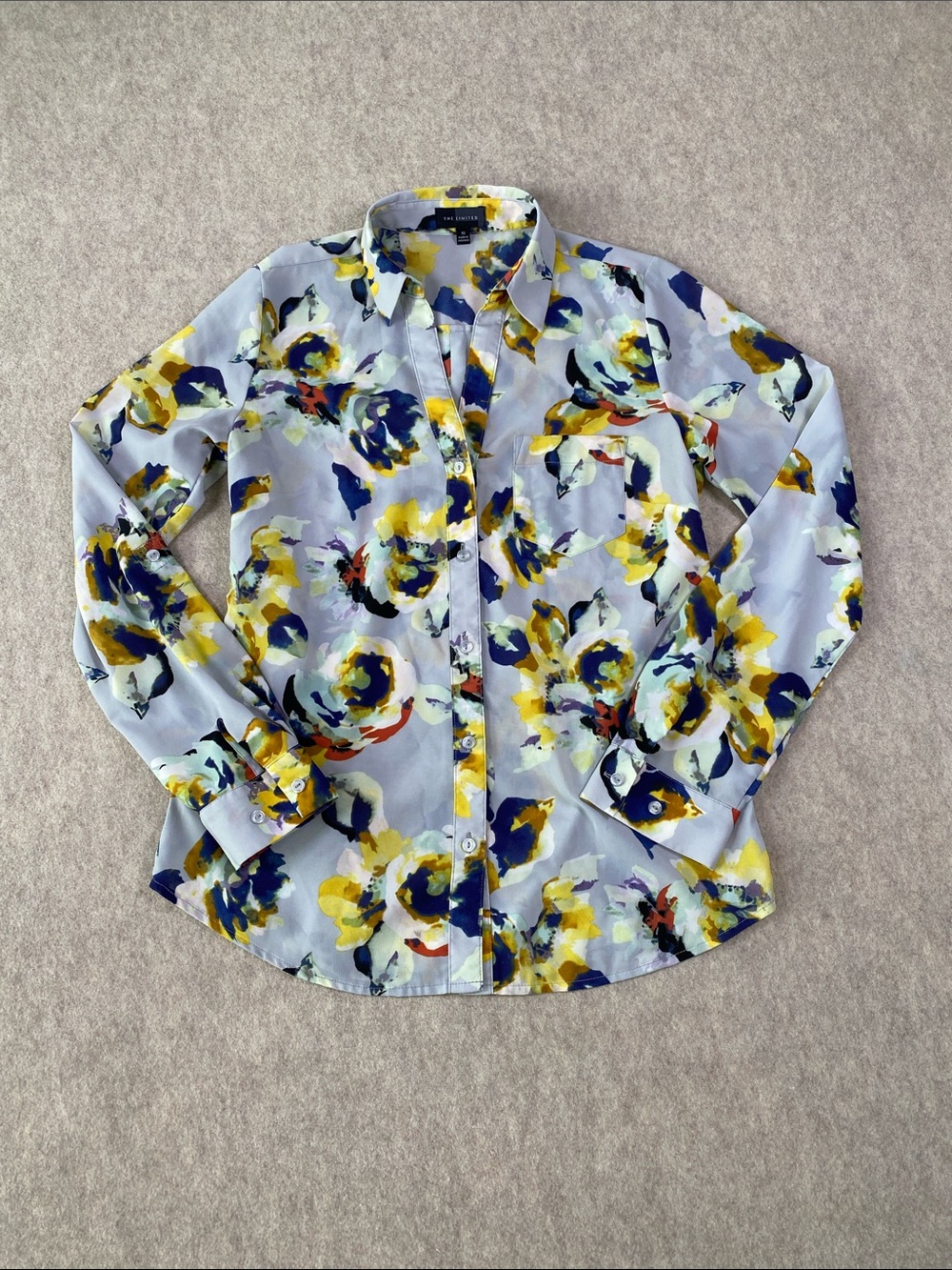 The Limited XS Watercolor‎ Floral Button Down Blouse Blue Yellow
